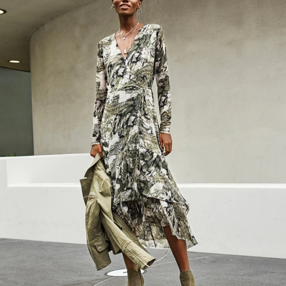 Maxi tiered dress in olive
